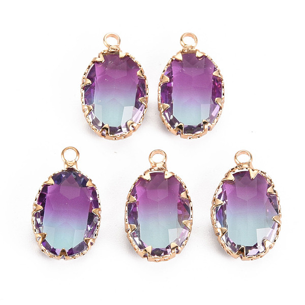 

PandaHall Gradient Color Glass Pendants, with Brass Prong Settings, Faceted, Oval, Light Gold, Orchid, 19x11x5.5mm, Hole: 1.6mm Brass+Glass..., Purple