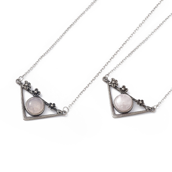 

PandaHall Natural Rose Quartz Triangle with Flower Pendant Necklace, Antique Silver & Platinum Brass Jewelry for Women, Cadmium Free & Lead...