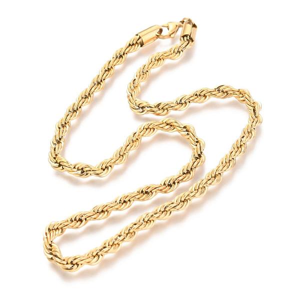 

PandaHall 304 Stainless Steel Rope Chain Necklaces, with Lobster Claw Clasps, Real 18K Gold Plated, 19.7 inch(50cm), 5.8mm 304 Stainless...