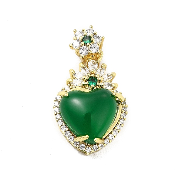 

PandaHall Brass Micro Pave Clear Cubic Zirconia Pendants, with Glass, Heart, Real 18K Gold Plated, Dark Green, 28mm, Hole: 4.5x2.5mm...