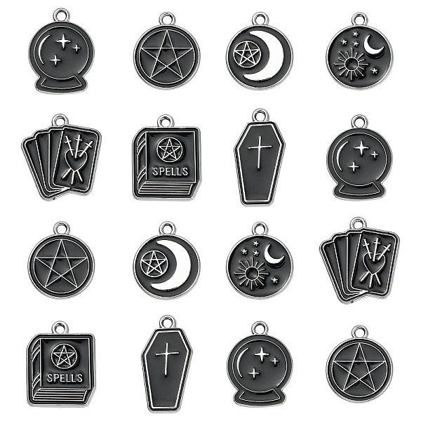

PandaHall 35Pcs 7 Styles Alloy Enamel Pendants, Platinum, Rectangle & Book & Flat Round with Moon/Star/Sun Charm, Black, 20~25x13~17mm...