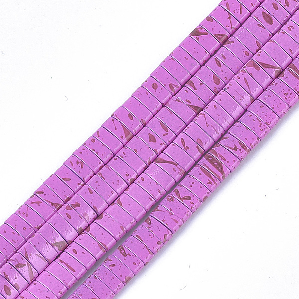 

PandaHall Spray Painted Non-magnetic Synthetic Hematite Beads, Two Hole Carrier Beads, For Tile Elastic Bracelets Making, Rectangle..., Pink