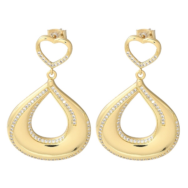 

PandaHall Rack Plating Brass Micro Pave Cubic Zirconia Dangle Stud Earrings, Hollow Heart & Teardrop, Real 16K Gold Plated, 44x28mm Cubic..., Clear