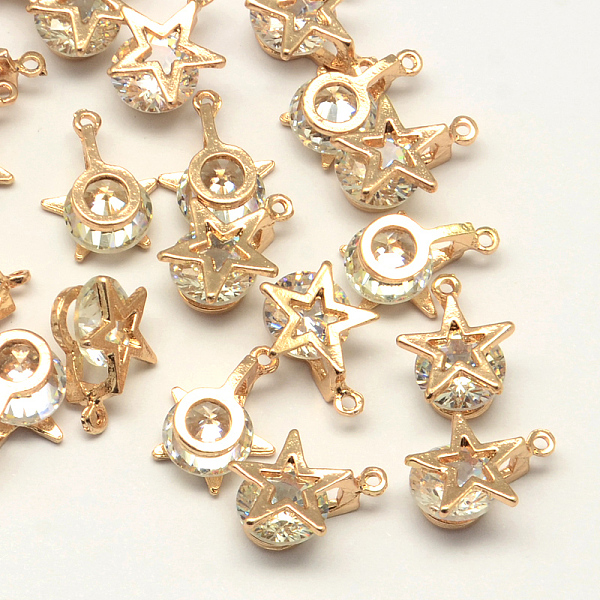 

PandaHall Star Alloy Charms, with Cubic Zirconia, Light Gold, 14x10x6mm, Hole: 1mm Cubic Zirconia Star