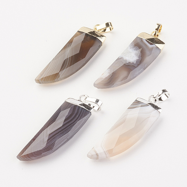 

PandaHall Natural Striped Agate/Banded Agate Pendants, with Brass Findings, Dagger, Faceted, Mixed Color, 34~35x10~11x4.5~5.5mm, Hole: 4x6mm..., Brown