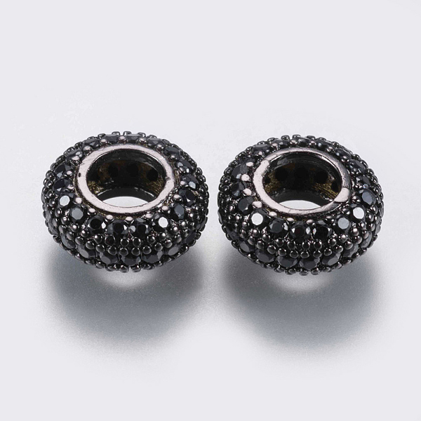 

PandaHall Brass Micro Pave Cubic Zirconia Beads, Rondelle, Black, Gunmetal, 11.5x5mm, Hole: 5mm Brass+Cubic Zirconia Rondelle Black