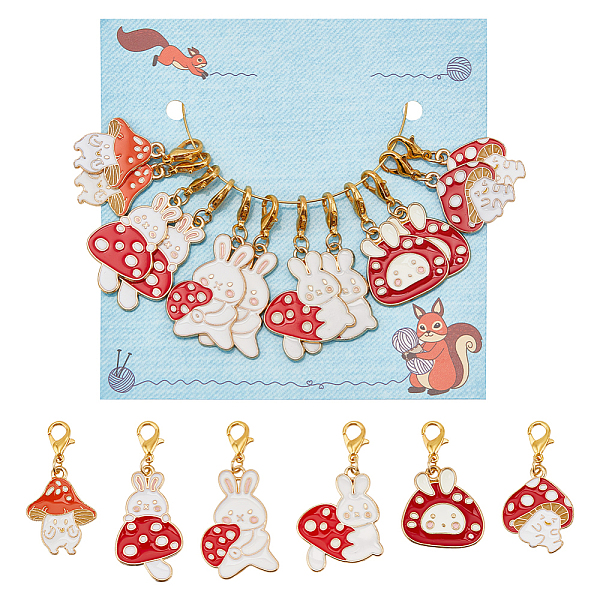 

PandaHall Mushroom & Rabbit Pendant Stitch Markers, Alloy Enamel Crochet Lobster Clasp Charms, Locking Stitch Marker with Wine Glass Charm..., Multicolor