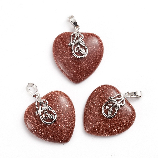 

PandaHall Synthetic Goldstone Pendants, with Platinum Tone Brass Ice Pick Pinch Bails, Heart, 35~36x30~31x9mm, Hole: 7~8x5mm Goldstone Heart