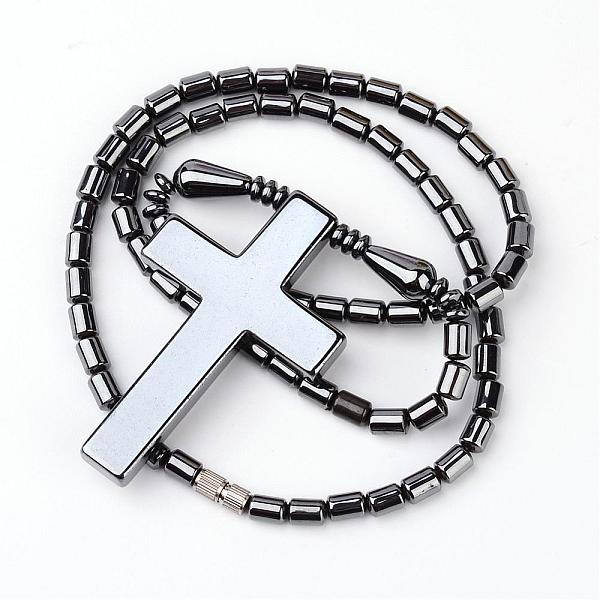 

PandaHall Non-Magnetic Synthetic Hematite Necklace, with Cross Pendant, Drum Beads: 4x5mm, Pendant:50x32mm, 17.5 inch Non-magnetic Hematite..., Black