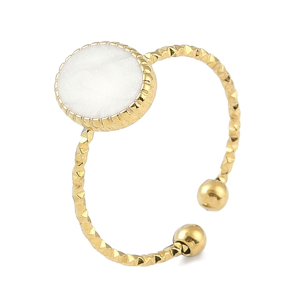 

PandaHall Ion Plating(IP) 304 Stainless Steel Enamel Oval Cuff Finger Rings, Open Rings for Women, Real 18K Gold Plated, Adjustable 304..., White