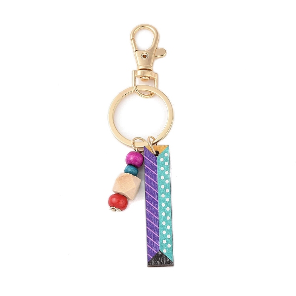

PandaHall Wood Keychain, with Dye & Iron Key Ring, Letter I, 11.6~12.1cm Wood Letter I