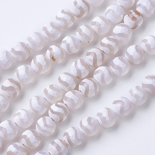 PandaHall Natural Grade A Agate Beads Strands, Dyed & Heated, Round, Faceted, White, 10mm, Hole: 1.2mm, about 37pcs/strand, 14.9 inch(38cm)...