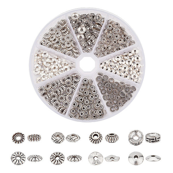 

PandaHall 320Pcs 8 Style Tibetan Style Alloy Beads, Flat Round & Donut & Rondelle, Antique Silver, 6~7.5x1~4mm, Hole: 1~2mm, 40pcs/style...