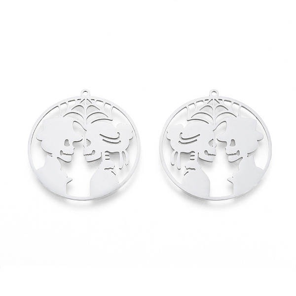 

PandaHall Halloween Skull 201 Stainless Steel Pendants, Flat Round, Laser Cut, Stainless Steel Color, 35x33x1mm, Hole: 1.5mm 201 Stainless...
