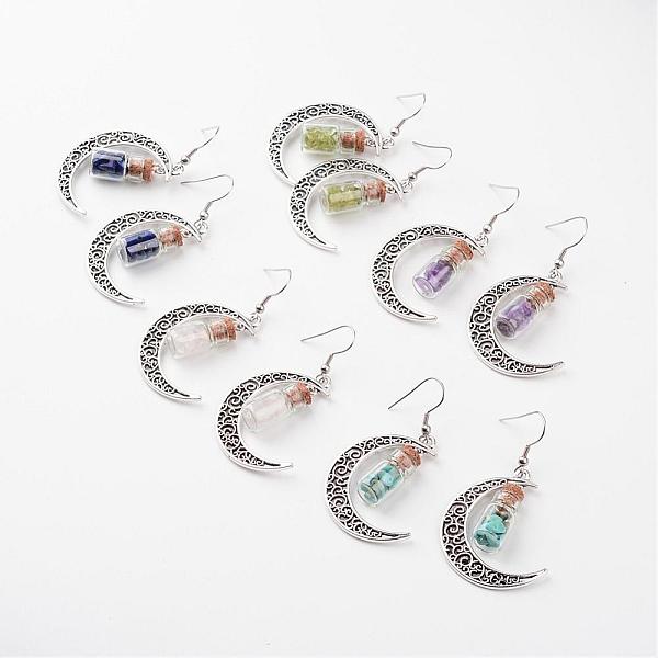 

PandaHall Glass Bottle with Natural & Synthetic Mixed Stone Inside Dangle Earrings, with Moon Alloy Findings and 304 Stainless Steel Pins...