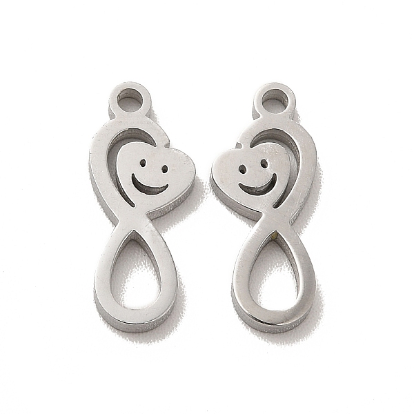 

PandaHall 304 Stainless Steel Pendants, Laser Cut, Infinity with Heart Charms, Stainless Steel Color, 15x6x1.5mm, Hole: 1.4mm 304 Stainless...