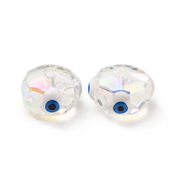 

PandaHall Transparent Glass Beads, with Enamel, Faceted, Rondelle with Evil Eye Pattern, White, 10x7.5mm, Hole: 1.5mm Glass Rondelle White