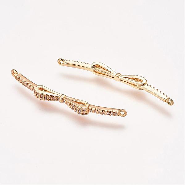 

PandaHall Brass Micro Pave Cubic Zirconia Links, Bowknot, Golden, 39x3x3.5mm, Hole: 1mm Brass+Cubic Zirconia Bowknot