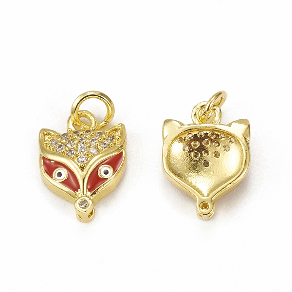 

PandaHall Brass Micro Pave Cubic Zirconia Charms, with Jump Ring & Enamel Evil Eye, Fox Head Charm, Golden, Red, 13.5x10x3mm, Hole: 3mm...