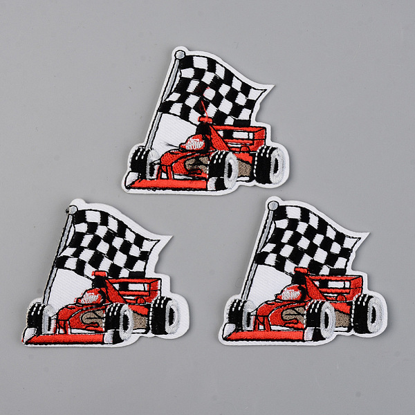 

PandaHall Computerized Embroidery Cloth Iron on/Sew on Patches, Appliques, Costume Accessories, Racecar, Red, 55x62x2mm Cloth Vehicle Red