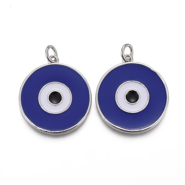 

PandaHall Brass Enamel Pendants, with Jump Rings, Long-Lasting Plated, Flat Round with Midnight Blue Evil Eye, Real Platinum Plated...