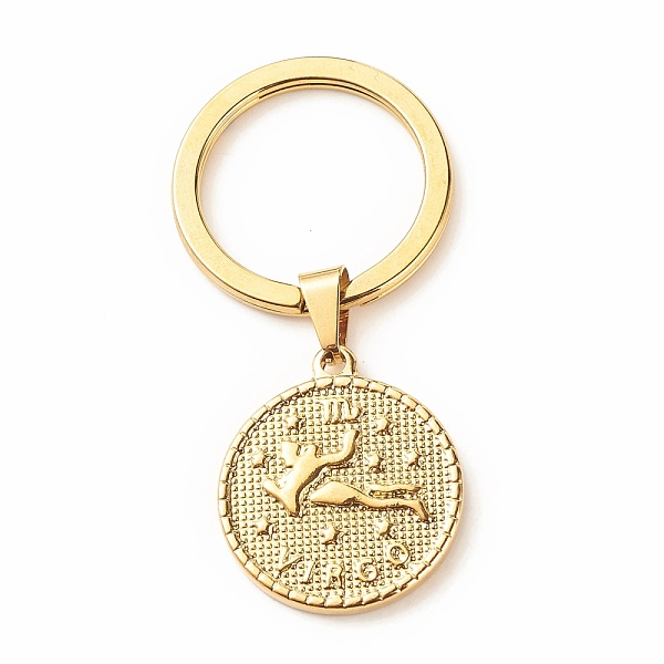 

PandaHall 304 Stainless Steel Pendants Keychain, with 304 Stainless Steel Split Key Rings, Flat Round with Twelve Constellations, Virgo...