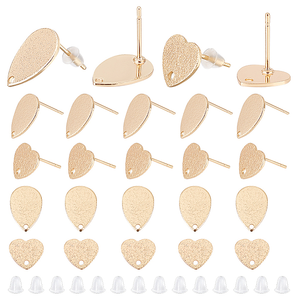 

PandaHall DICOSMETIC 20Pcs 2 Style Brass Stud Earring Findings, with Holes, Heart & Teardrop, Nickel Free, with 40Pcs Plastic Ear Nuts, Real...
