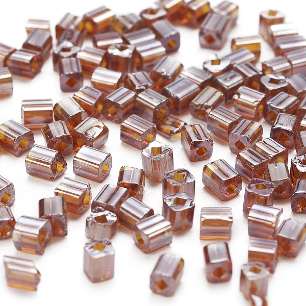 

PandaHall 6/0 Glass Seed Beads, Transparent Colours Luster, Square Hole, Cube, Saddle Brown, 3~5x3~4x3~4mm, Hole: 1.2~1.4mm, about...