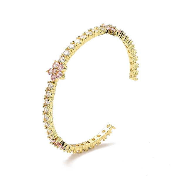 

PandaHall Cubic Zirconia Flower Open Cuff Bangles, Real 18K Gold Plated Brass Jewelry for Women, Misty Rose, Inner Diameter: 2-1/4 inch...