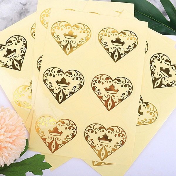 

PandaHall Self Adhesive Stickers, Round with Heart Pattern, DIY Gift Hand Account Album Decoration Sticker, Gold, 19.5x13x0.02cm, 6pcs/sheet...