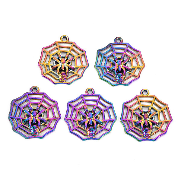 

PandaHall Rainbow Color Alloy Pendants, Cadmium Free & Nickel Free & Lead Free, for Halloween, Spider & Web, 29.5x27x3mm, Hole: 2mm Alloy...