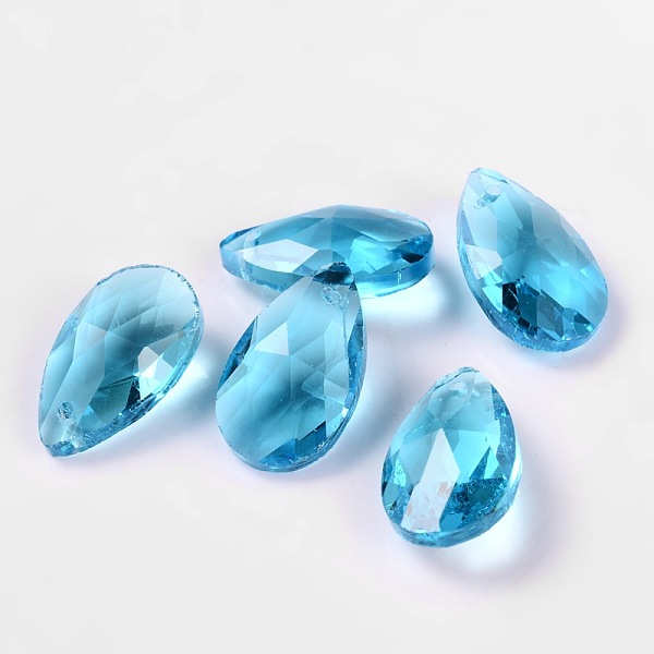 

PandaHall Faceted Teardrop Glass Pendants, Deep Sky Blue, 22x13x7mm, Hole: 1mm Glass Teardrop Blue