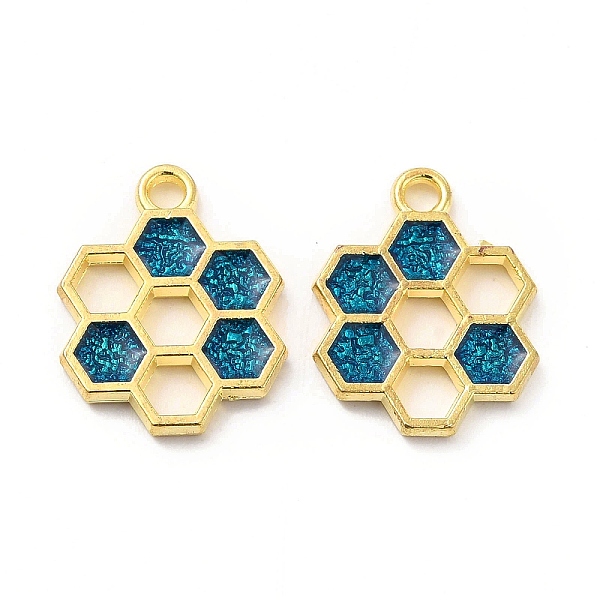 

PandaHall Alloy Enamel Pendants, Honeycomb Charm, Golden, Light Sea Green, 19x15x1.5mm, Hole: 2mm Alloy+Enamel Hexagon