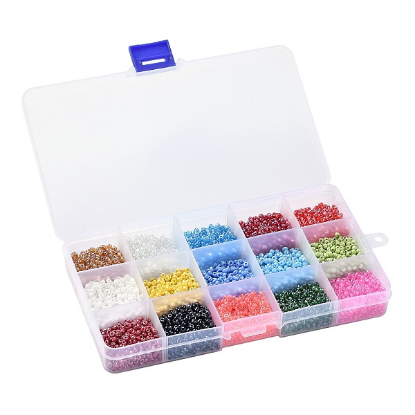 

PandaHall 180G 15 Colors Glass Seed Beads, Lustered, Round, Mixed Color, 8/0, 3~4x2~3mm, Hole: 0.8~1mm, 12g/color Glass Multicolor