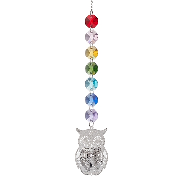 

PandaHall Glass Octagon Beaded Hanging Ornaments, Brass Charm for Home Outdoor Decoration, Owl, 290mm Glass Owl