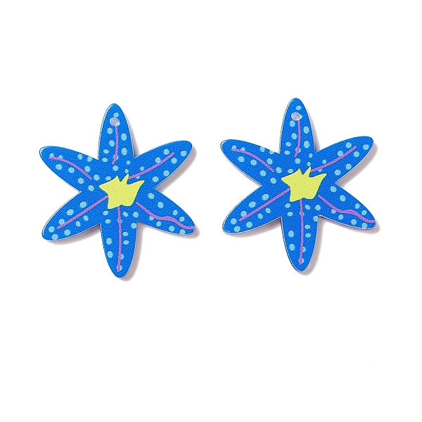 pandahall printed opaque acrylic big pendants, flower, royal blue, 41x41x2.5~3mm, hole: 2mm acrylic flower