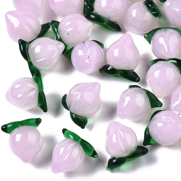

PandaHall Handmade Lampwork Beads, Half Drilled, Peach, Pearl Pink, 14~15x14~15.5x12~13mm, Half Hole: 1.4mm Lampwork Fruit