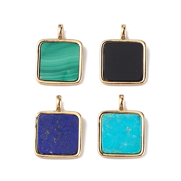 

PandaHall Natural Mixed Stone Pendants, Square Charms with Rack Plating Golden Tone Brass Findings, Lead Free & Cadmium Free...