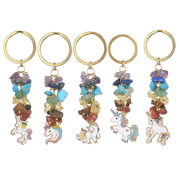 

PandaHall Unicorn Alloy Enamel Pendant Keychain, with Chakra Gemstone Chip and 304 Stainless Steel Split Key Rings, 8~9cm Mixed Stone...
