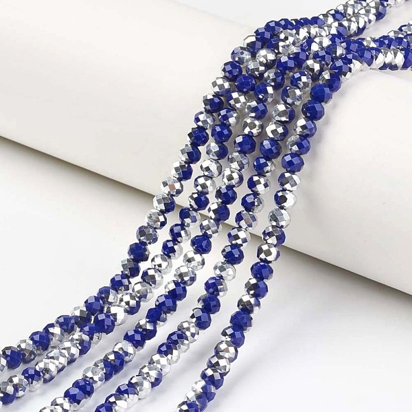 

PandaHall Electroplate Opaque Glass Beads Strands, Half Silver Plated, Faceted, Rondelle, Royal Blue, 4x3mm, Hole: 0.4mm, about...