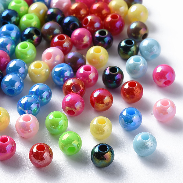

PandaHall Opaque Acrylic Beads, AB Color Plated, Round, Mixed Color, 6x5mm, Hole: 1.8mm, about 4400pcs/500g Acrylic Round Multicolor