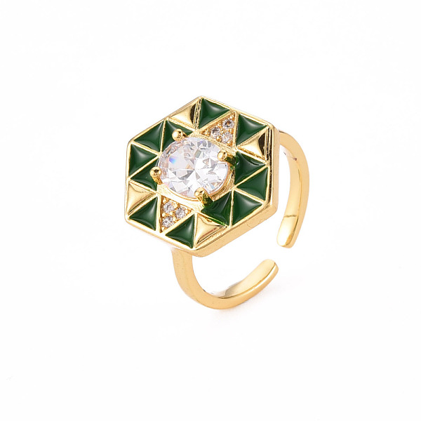 

PandaHall Brass Micro Pave Clear Cubic Zirconia Cuff Rings, Open Rings, with Enamel, Cadmium Free & Nickel Free & Lead Free, Hexagon, Real...