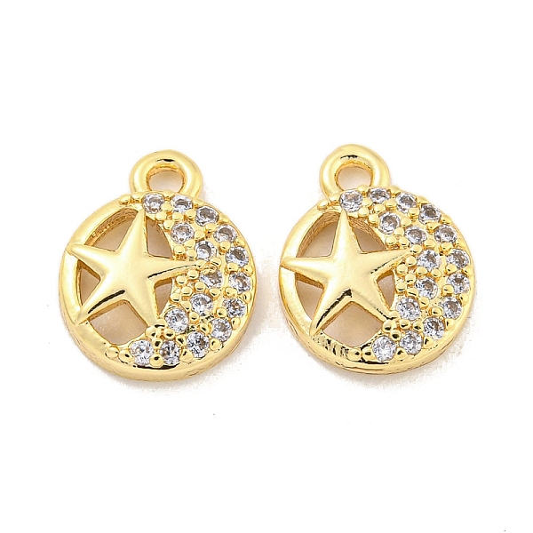 

PandaHall Brass Micro Pave Clear Cubic Zirconia Charms, Round with Star, Golden, 11x8.5x2.5mm, Hole: 1.2mm Brass+Cubic Zirconia Round Clear
