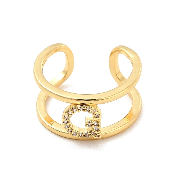 

PandaHall Clear Cubic Zirconia Initial Letter Open Cuff Ring, Real 18K Gold Plated Brass Double Line Ring for Women, Lead Free & Cadmium...