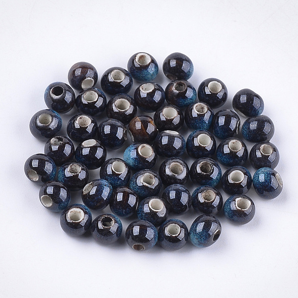 

PandaHall Handmade Porcelain Beads, Fancy Antique Glazed Porcelain, Round, Marine Blue, 6~7x5.5~6mm, Hole: 2~2.5mm Porcelain Round Blue