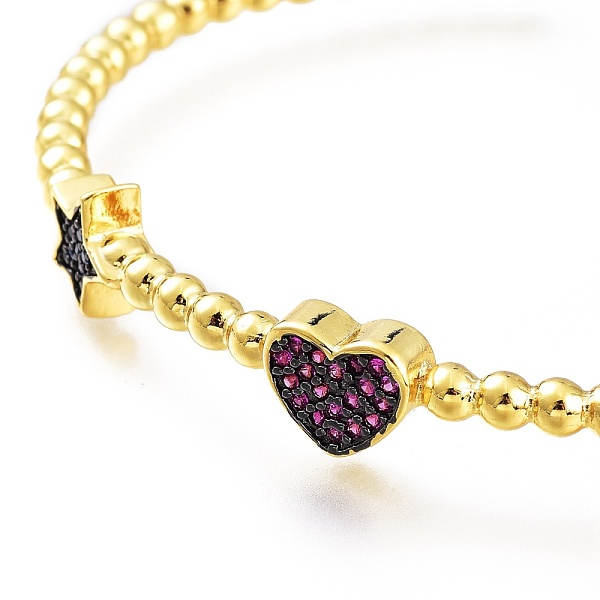 

PandaHall Brass Micro Pave Cubic Zirconia Cuff Bangles, with Enamel, Lead Free & Cadmium Free, Heart with Star & Flat Round, Colorful, Real...