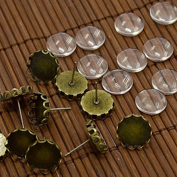 

PandaHall 12x5~6mm Dome Transparent Glass Cabochons and Antique Bronze Brass Ear Stud Findings for DIY Stud Earrings, Nickel Free, Ear Stud..., Clear