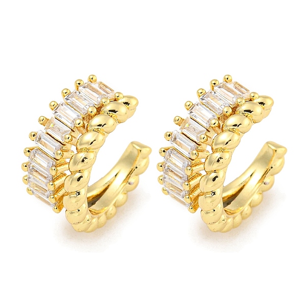 

PandaHall Brass Micro Pave Clear Cubic Zirconia Cuff Earrings, Round Ring, Real 18K Gold Plated, 14.5x7.5mm Cubic Zirconia Ring Clear