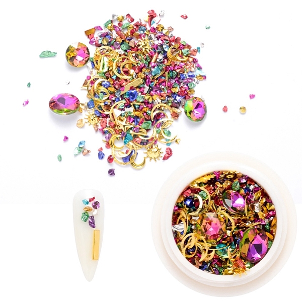 

PandaHall ail Art Decoration Accessories, with Resin Rhinestones & Golden Tone Brass Cabochons & Glass Chips, Mixed Shapes, Colorful...