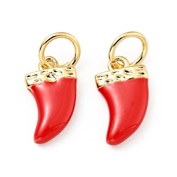 

PandaHall Brass Enamel Charms, with Jump Rings, Cadmium Free & Lead Free, Real 18K Gold Plated, Scabbard/Tusk Shape, Red, 14.5mm, Hole...